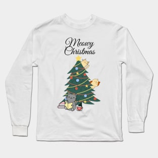 Cute Christmas - Meowy Christmas Christmas Tree Long Sleeve T-Shirt